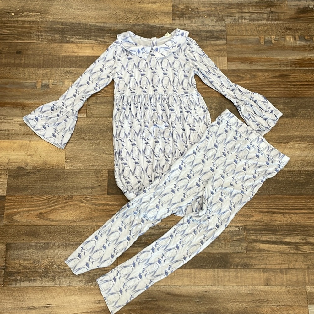 Kate Quinn 7y Bamboo Blue Penguins Dress and Leggings